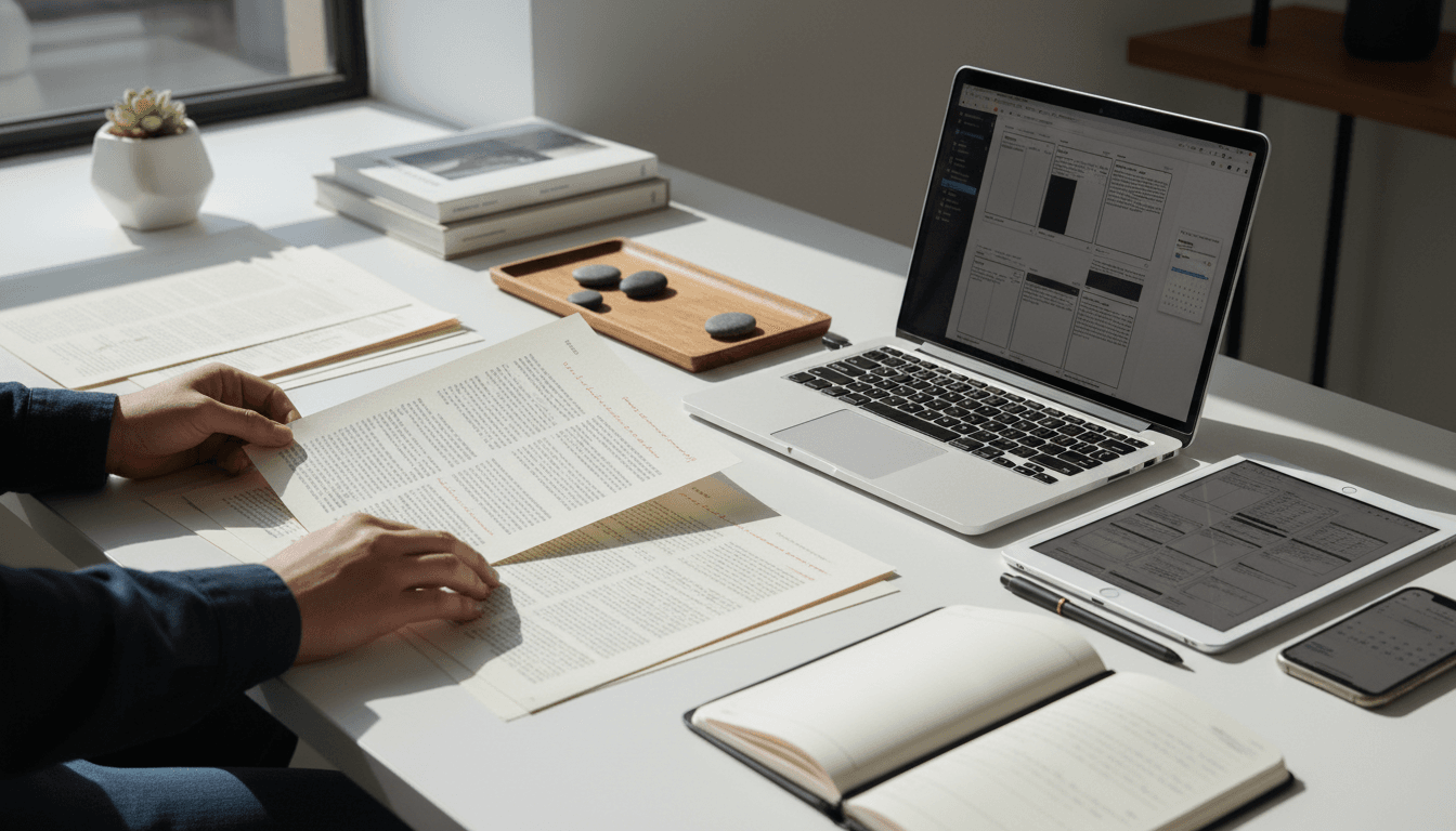 Editorial layout spread with balanced grid and minimal color