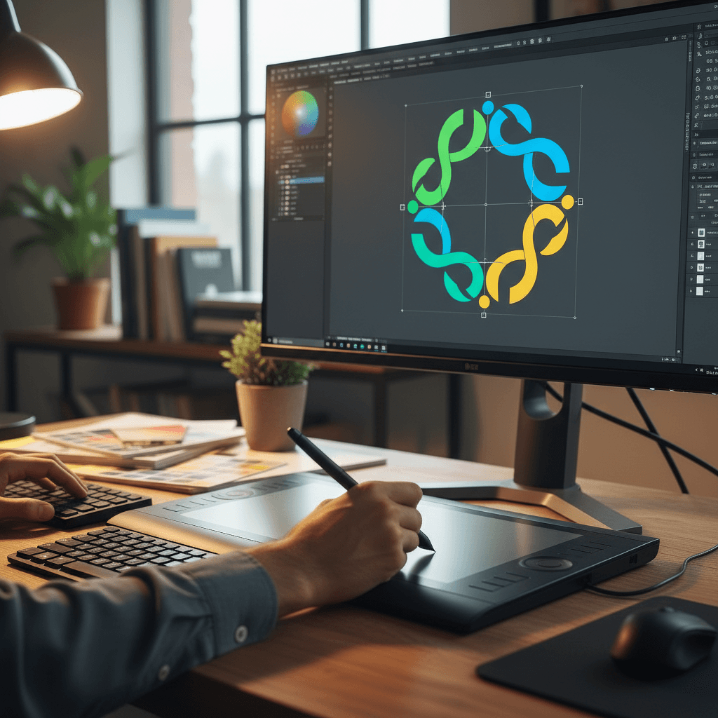 Designer adjusting vector anchor points on a monitor