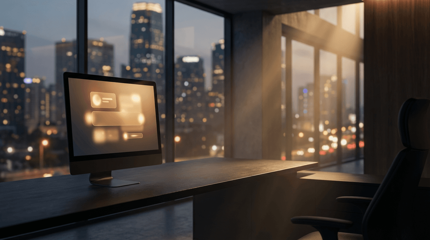 A creative studio workspace lit by monitors displaying animation and video editing software