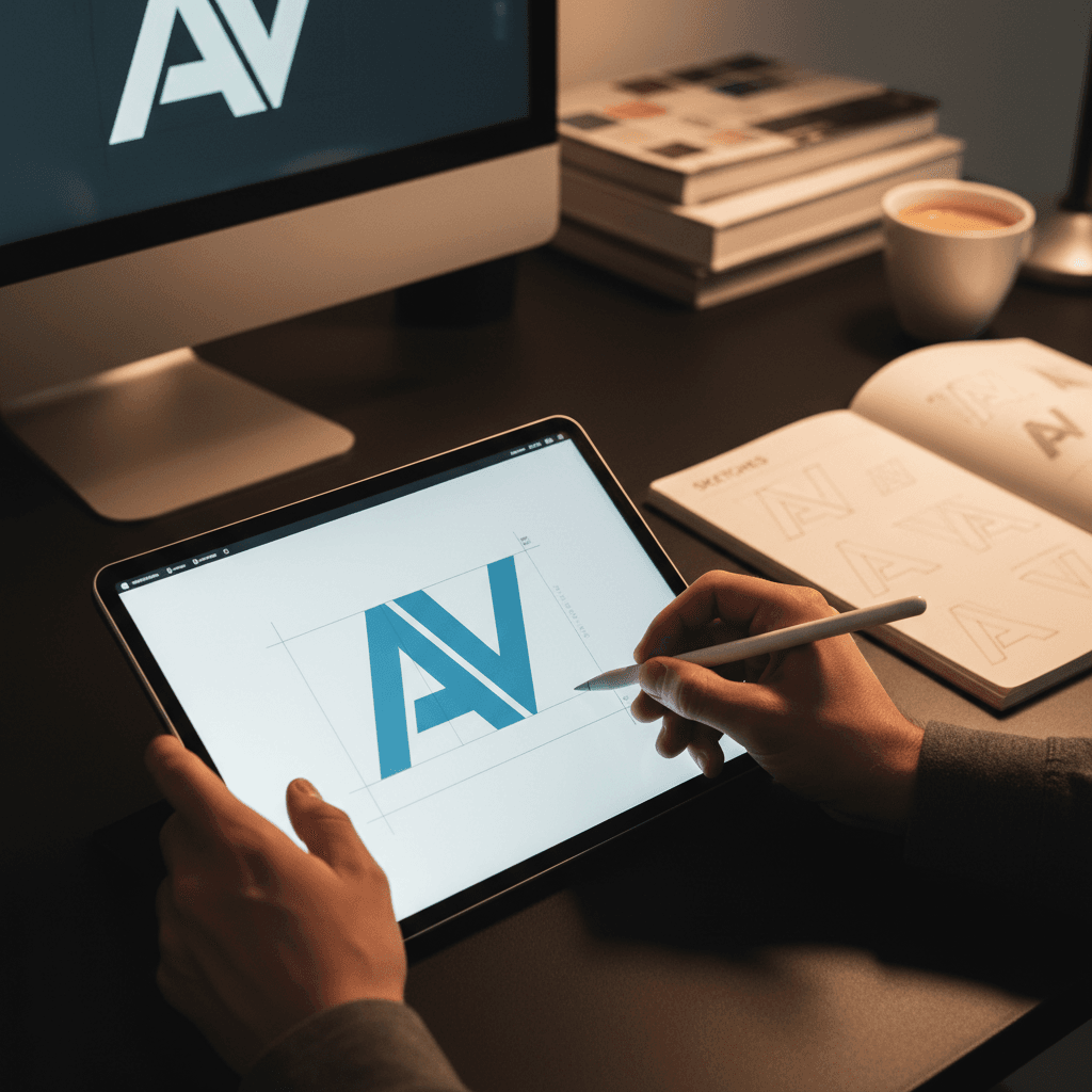 Hands drawing vector shapes on a graphics tablet