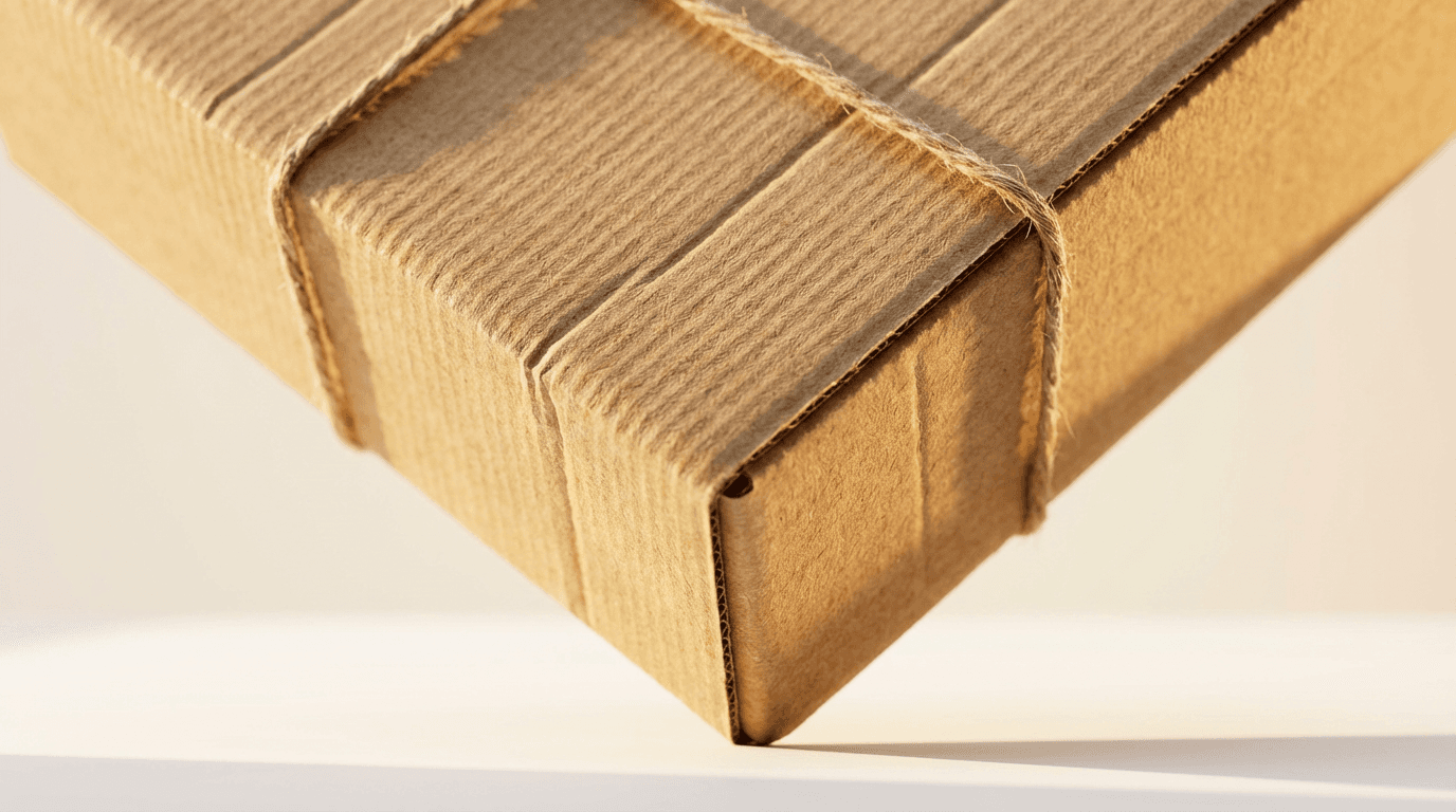 Packaging mockup with clean typography on cardboard